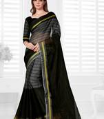 Black hand woven cotton saree with blouse