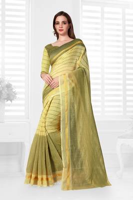 Yellow hand woven cotton saree with blouse 1