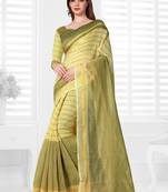 Yellow hand woven cotton saree with blouse