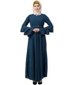 Umbrella Abaya With Bell Sleeves-Teal-Green
