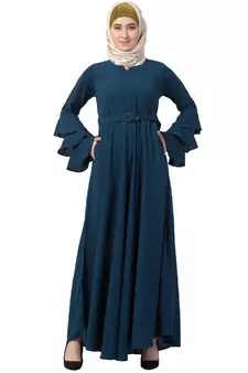 Umbrella Abaya With Bell Sleeves-Teal-Green