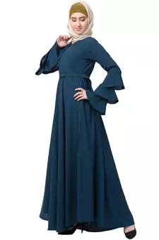 Umbrella Abaya With Bell Sleeves-Teal-Green
