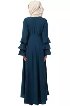 Umbrella Abaya With Bell Sleeves-Teal-Green