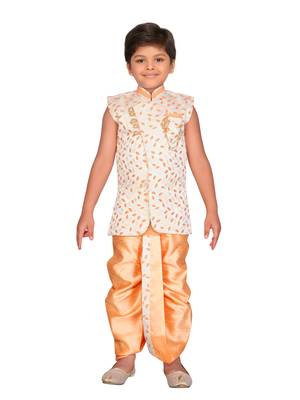 Orange printed jacquard boys-dhoti-kurta 1