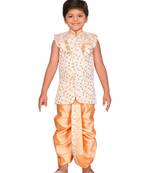 Orange printed jacquard boys-dhoti-kurta