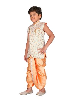 Orange printed jacquard boys-dhoti-kurta 2