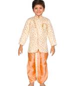Orange printed jacquard boys-dhoti-kurta