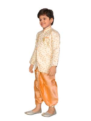 Orange printed jacquard boys-dhoti-kurta 3