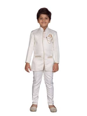 White plain silk blend boys-indo-western-dress 1