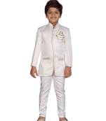 White plain silk blend boys-indo-western-dress