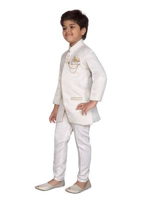 White plain silk blend boys-indo-western-dress 2