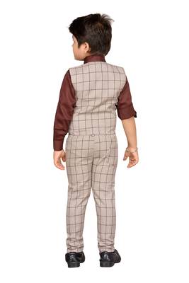 Brown printed blended cotton boys-indo-western-dress 3