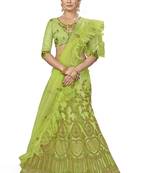 Green Embroidered Net Semi Stitched Lehenga