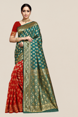 green woven banarasi saree with blouse 1