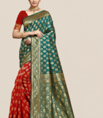 green woven banarasi saree with blouse