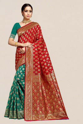 Red woven banarasi saree with blouse 1