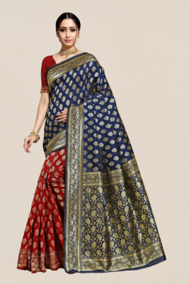 Blue woven banarasi saree with blouse 1