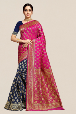 pink woven banarasi saree with blouse 1