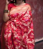 Maroon Meenakari Floral Boota Pure Katan Silk Brocade Banarasi Saree