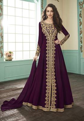 Wine embroidered faux georgette salwar 1
