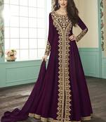 Wine embroidered faux georgette salwar