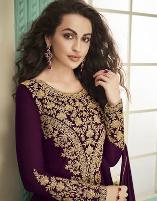 Wine embroidered faux georgette salwar 2