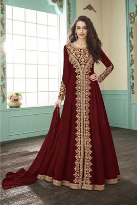 Maroon embroidered faux georgette salwar 1