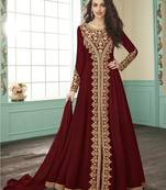 Maroon embroidered faux georgette salwar
