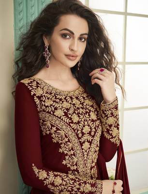 Maroon embroidered faux georgette salwar 2