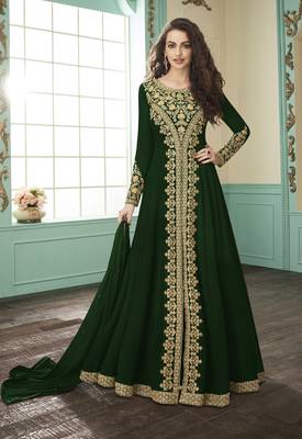 Green embroidered faux georgette salwar 1