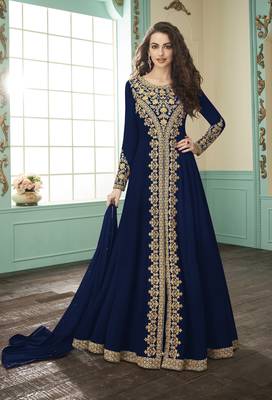 Blue embroidered faux georgette salwar 1