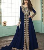 Blue embroidered faux georgette salwar