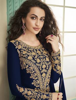 Blue embroidered faux georgette salwar 2