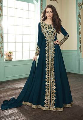 Dark-jade embroidered faux georgette salwar 1