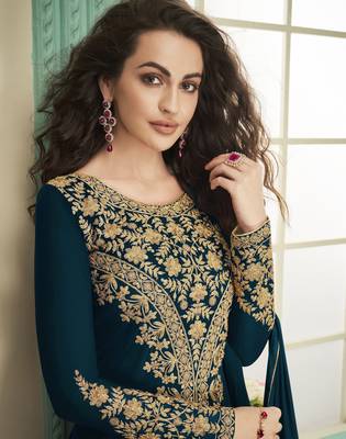 Dark-jade embroidered faux georgette salwar 2