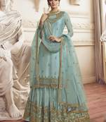 Sky-blue embroidered net salwar