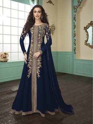 Navy-blue embroidered faux georgette salwar 1