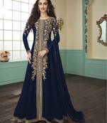 Navy-blue embroidered faux georgette salwar