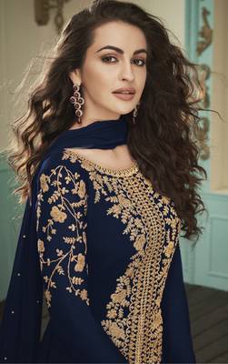 Navy-blue embroidered faux georgette salwar 2