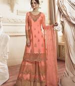Peach embroidered net salwar