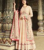 Light-peach embroidered silk salwar