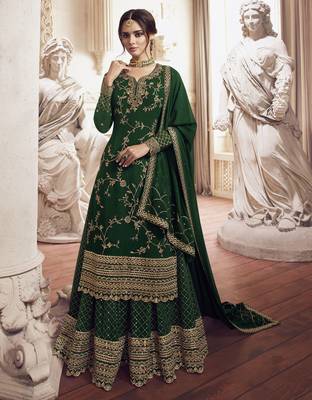 Green embroidered faux georgette salwar 1