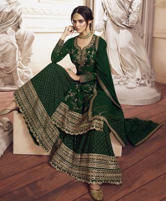Green embroidered faux georgette salwar 2