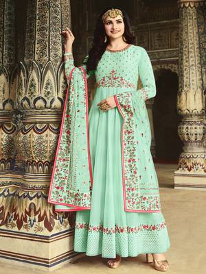 Cyan embroidered silk salwar 1