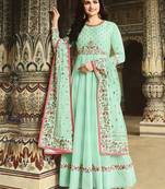 Cyan embroidered silk salwar