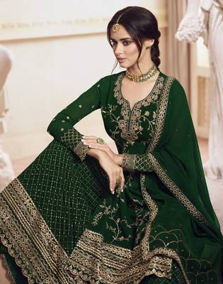 Green embroidered faux georgette salwar 4