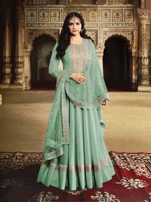 Teal embroidered silk salwar 1