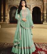 Teal embroidered silk salwar