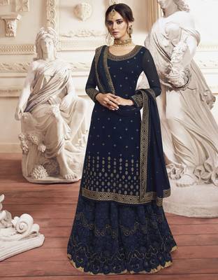 Navy-blue embroidered faux georgette salwar 1