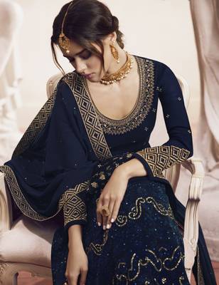 Navy-blue embroidered faux georgette salwar 2